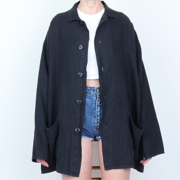 Vintage  90s FLAX by angelheart Oversize 100% Linen Jacket M - Picture 3 of 9